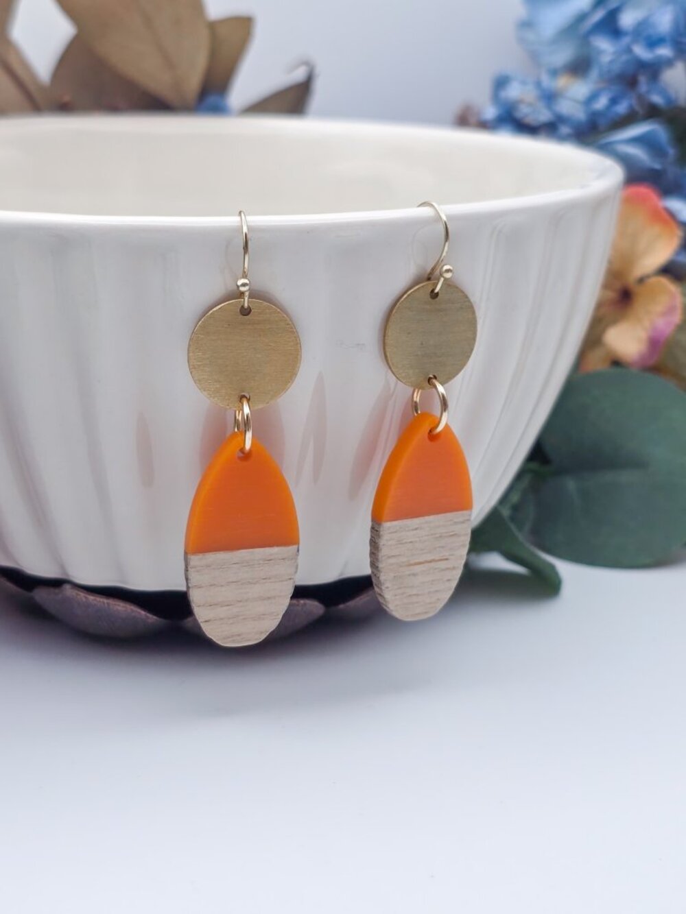 Modern Boho Orange Wood Earrings
